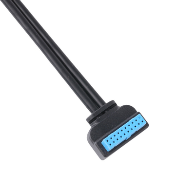 Black PVC Jacket USB3.0 IDC 20P TO IDC 20P 90 Degree Downward Bend Height 16mm