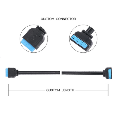 Black PVC Jacket USB3.0 IDC 20P TO IDC 20P 90 Degree Downward Bend Height 16mm